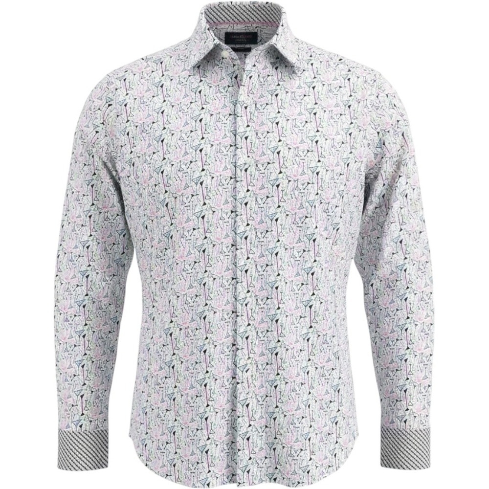 Johnston & Murphy Mens XL Cotton Martini Glass Print Button Down Shirt 74-9262